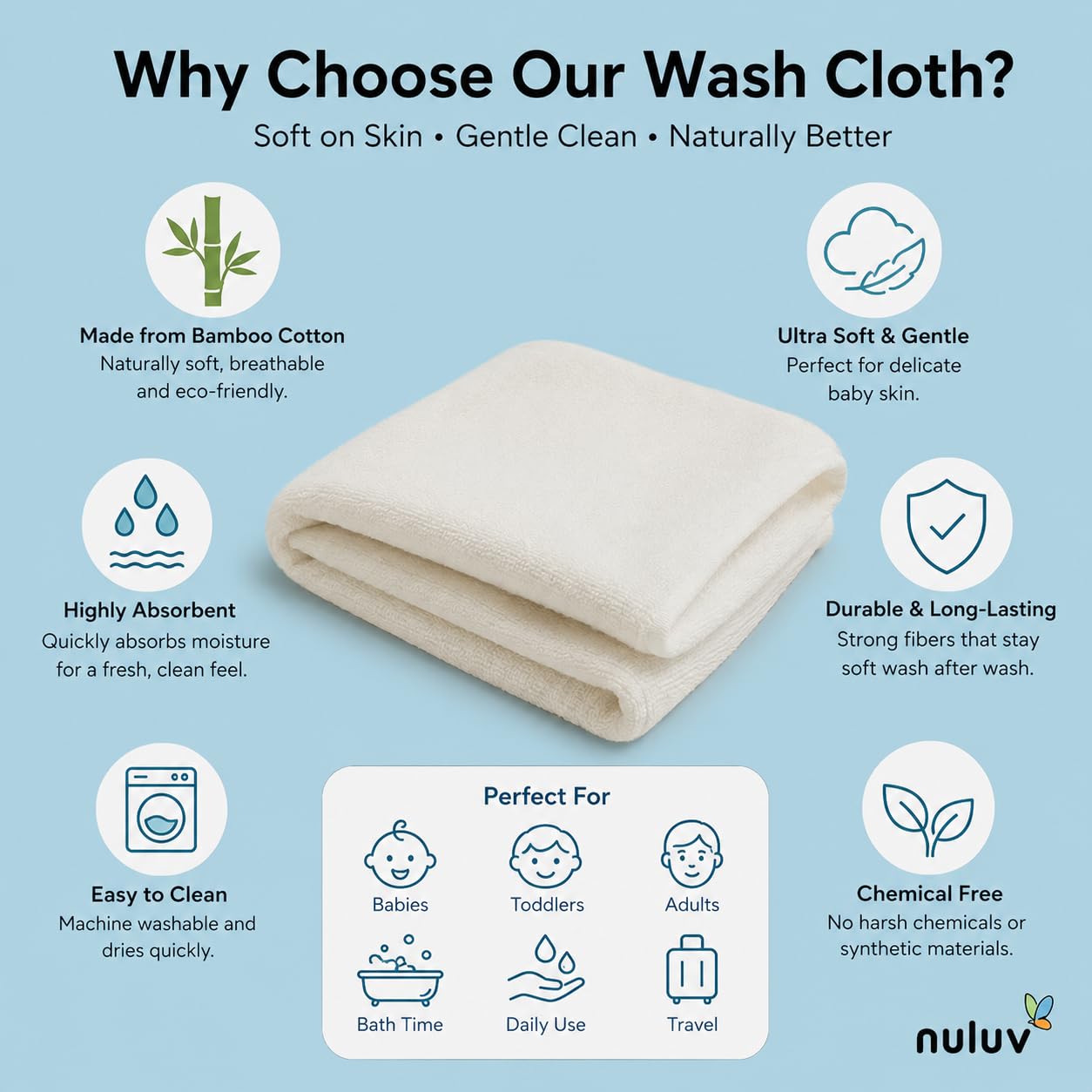 Nuluv Ultra Soft Bamboo Cotton Wash Cloth (Red Anchor) - Pack of 6