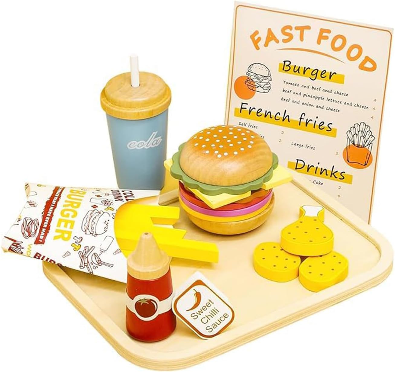 Little Angel Kids Wooden Fast Food Burger Restaurant Play Set.