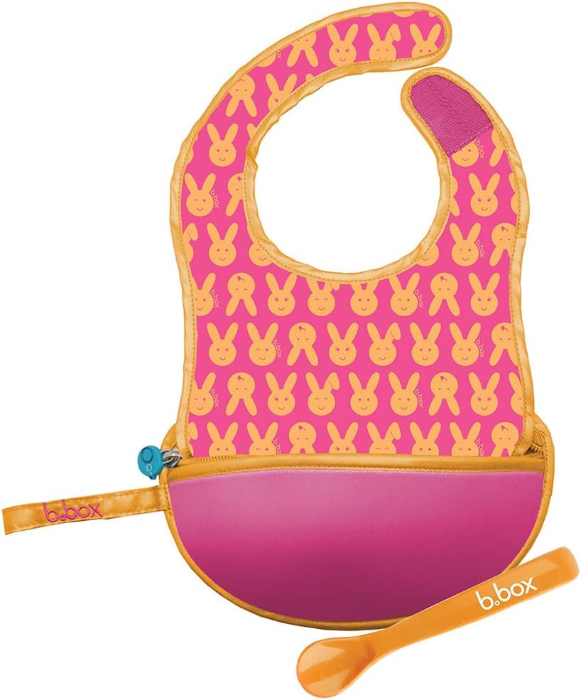 B.box Travel Bib & Silicone Spoon, Hip Hop Pattern, 4m+