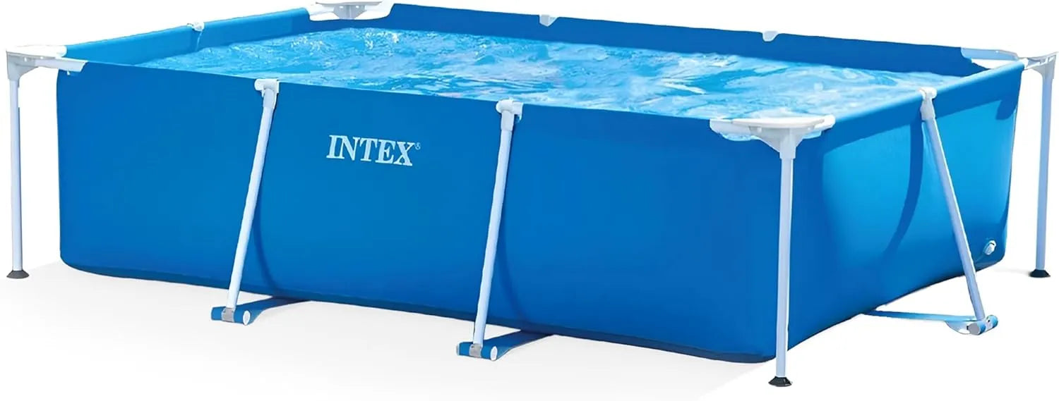 Intex Rectangular Frame Above Ground Outdoor Home Backyard Splash Swimming Pool with Flow Control Valve For Draining (118x29)