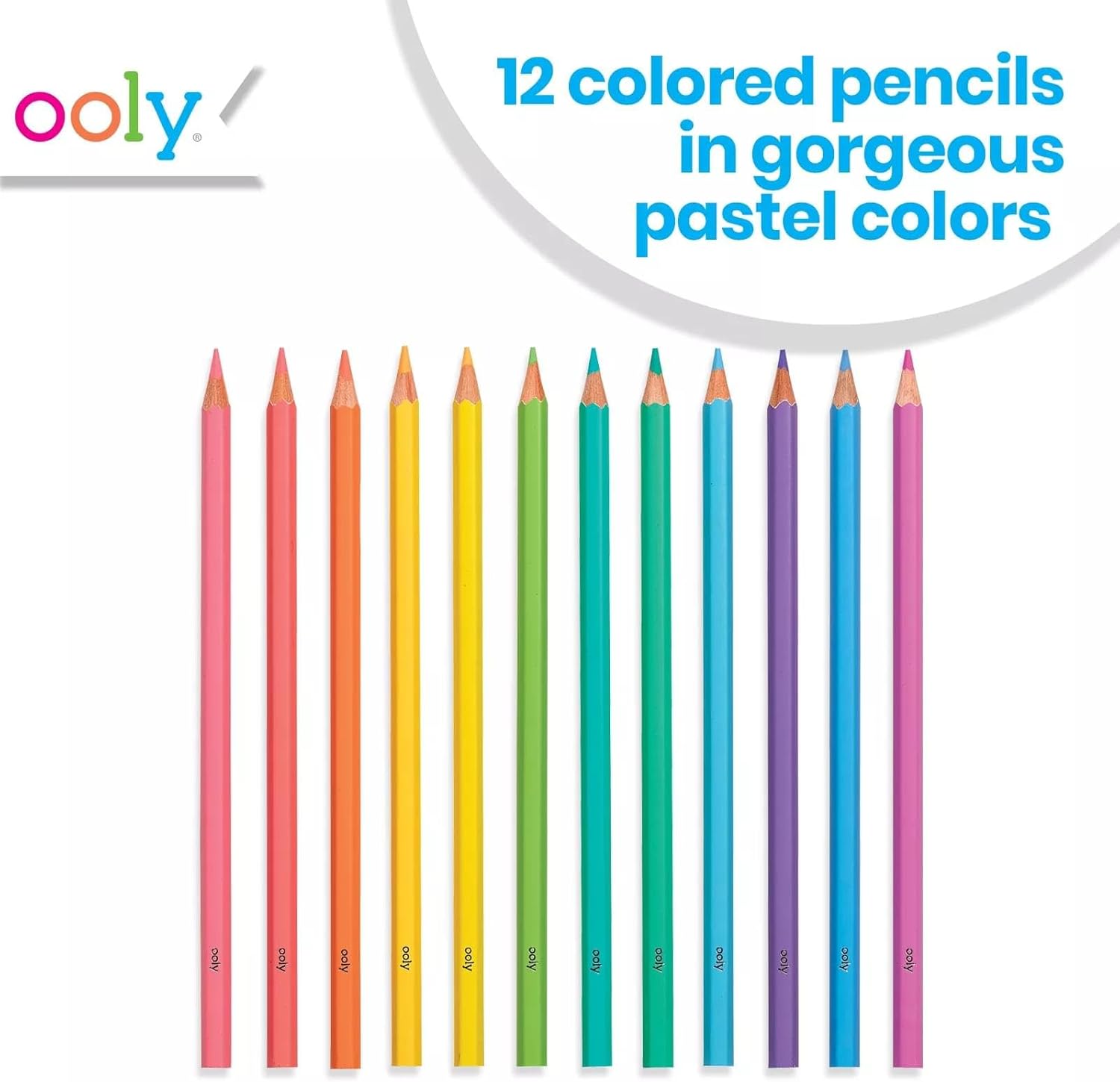 Ooly, Pastel Hues Colored Pencils, Set of 12, 3m+