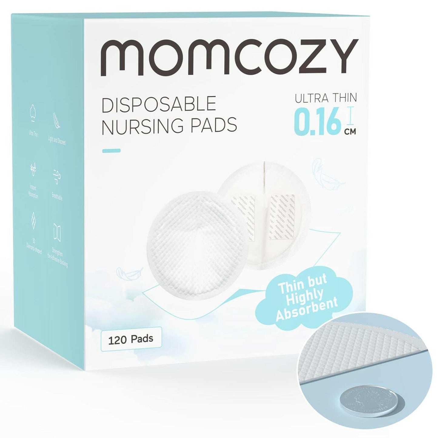 Momcozy Ultra-Thin Disposable Nursing Pads, Super Absorbent and Breathable (120 Count).