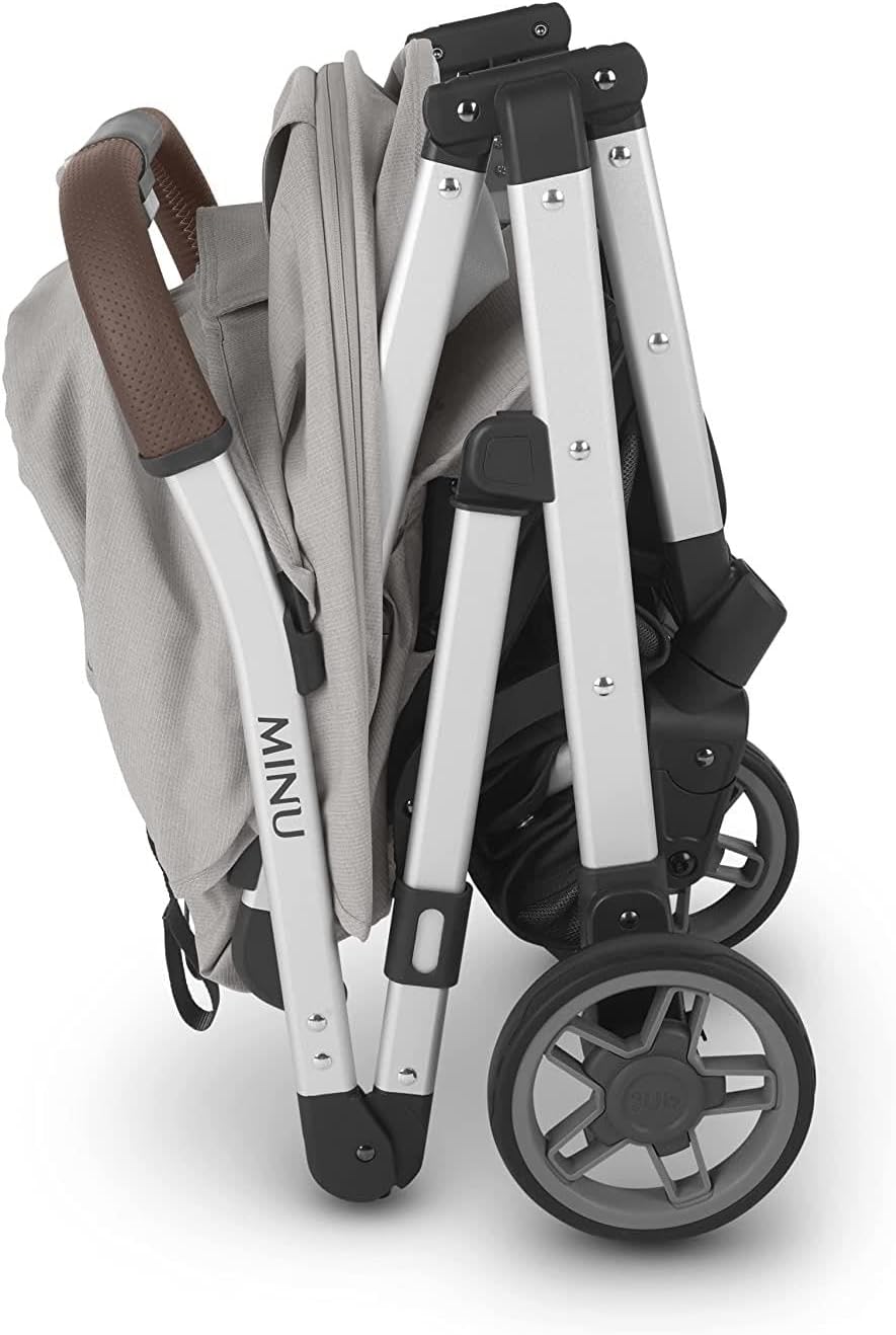 UPPAbaby Minu V2 Stroller - Lightweight Compact Travel Stroller, Stella - Grey Mélange with Silver Frame and Chestnut Leather, Stylish and Portable Design