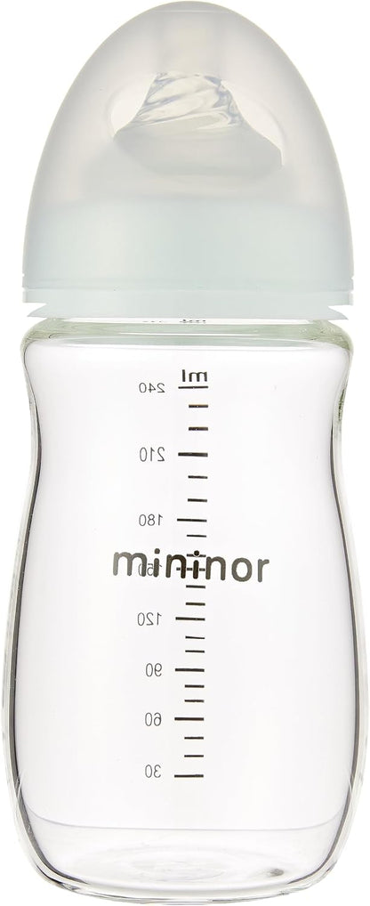 Mininor Anti-Colic Glass Baby Feeding Bottle (240ml)