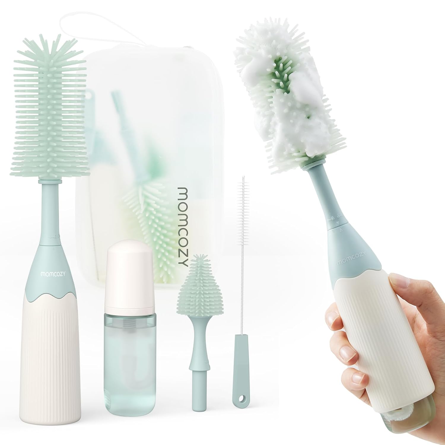 Momcozy Bottle Brush Kit, Innovative Push-Press Design for Better Cleaning, Green