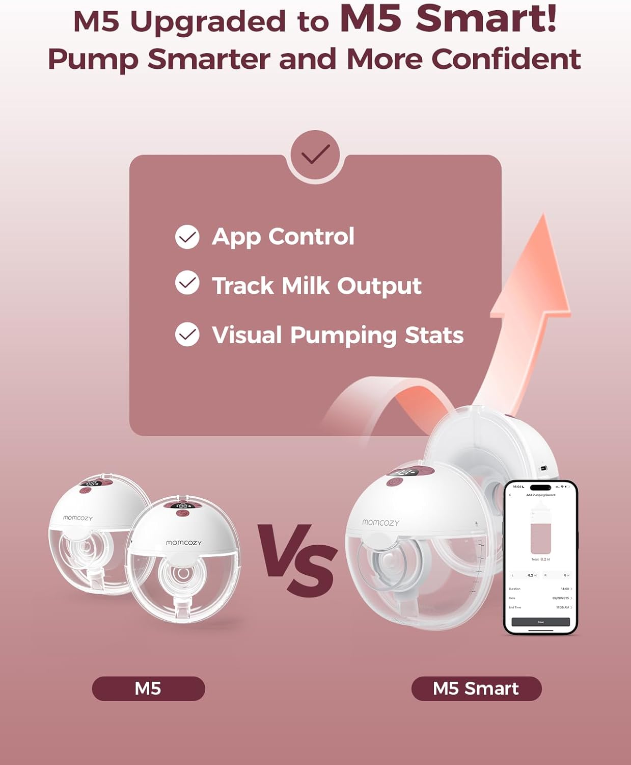 Momcozy Wearable Breast Pump M5 Smart (Maroon)