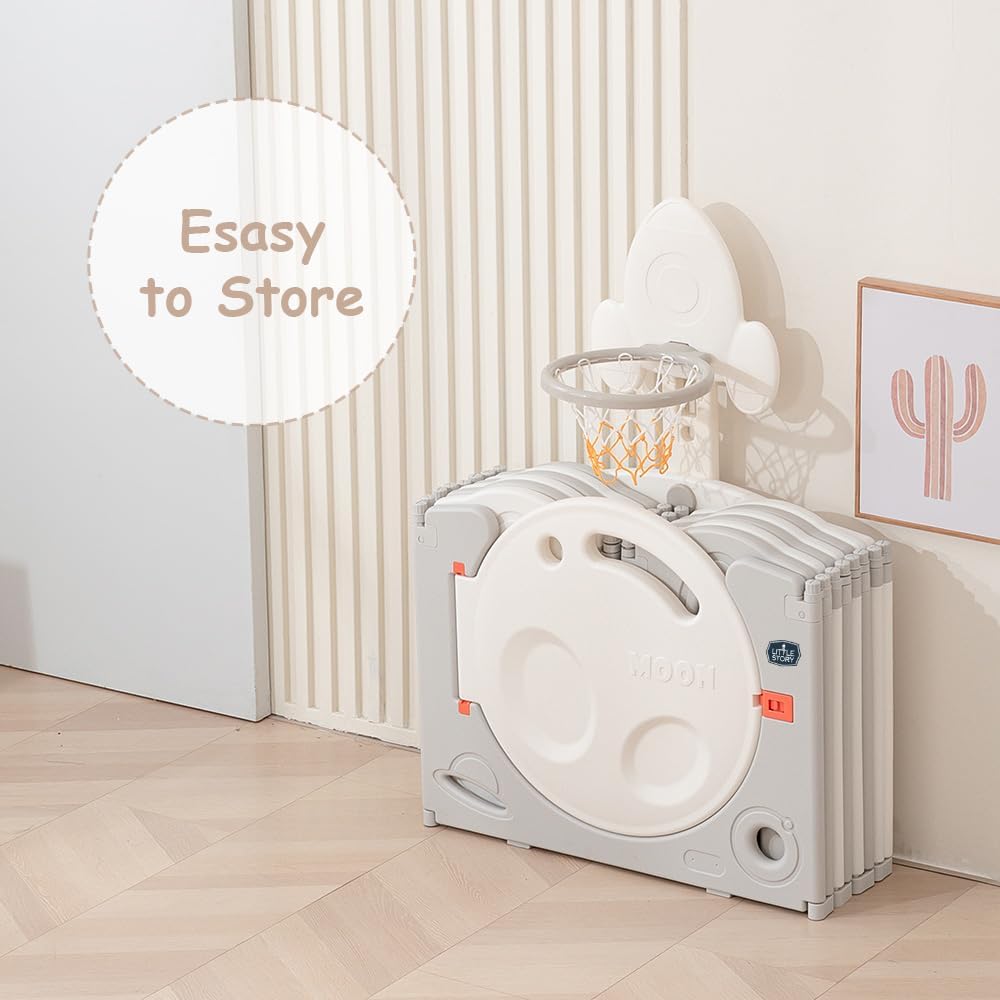 Little Story - Portable Playpen 16Pcs ( 14 Panel + 1 basketball hoop Panel + 1 Door ) - Space Grey