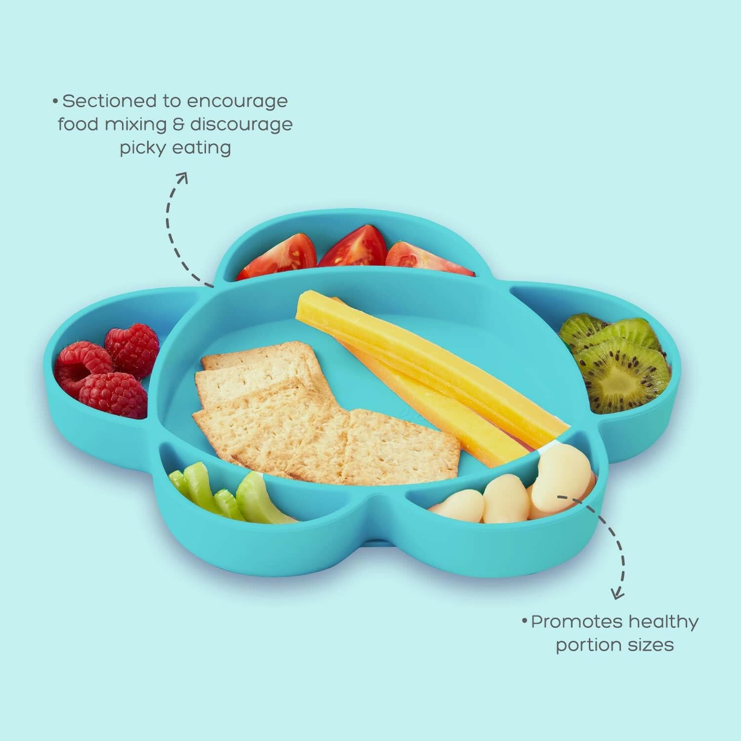 Grabease Silicone Suction Plate for Baby & Toddler Self-Feeding, 6-Section Dish With Stay-Put Grip, BPA and Phthalates-Free, Dishwasher and Microwave Safe