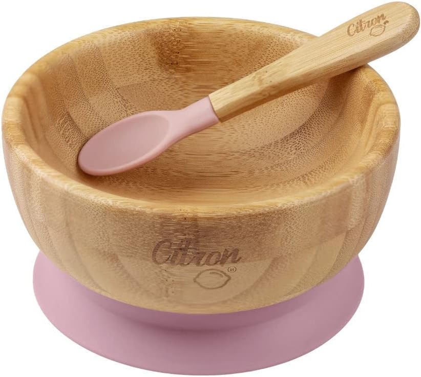 Citron Organic Bamboo Bowl with Suction & Spoon, 300ml