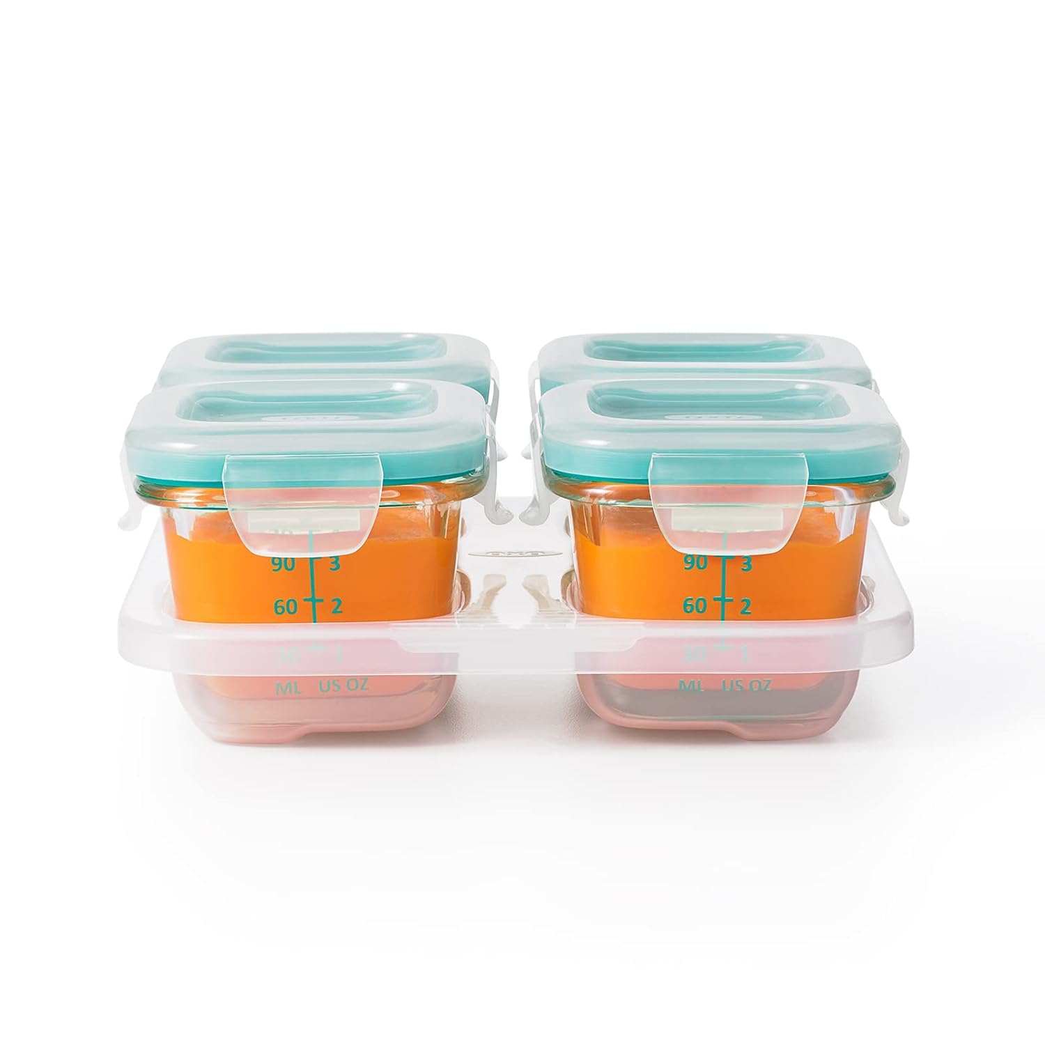 OXO Tot Glass Baby Blocks Food Storage Containers, Teal, 4oz