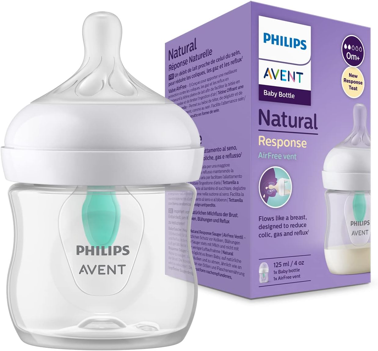 Philips Avent Natural Response Baby Bottle with AirFree Valve, 125ml