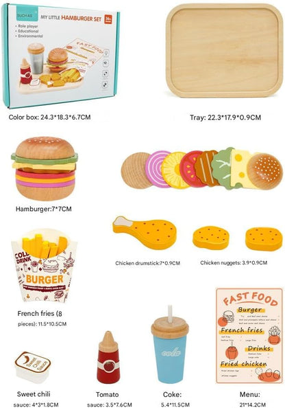 Little Angel Kids Wooden Fast Food Burger Restaurant Play Set.