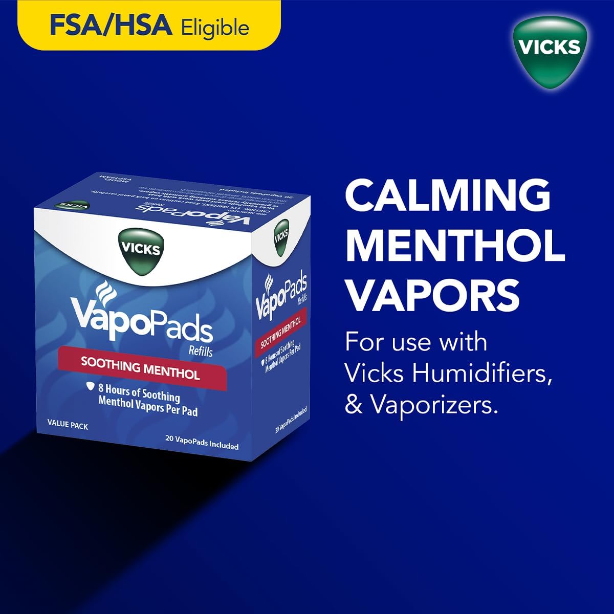 Vicks Soothing Menthol Vapor Pads for Vicks Humidifiers and Vaporizers, 20 pcs