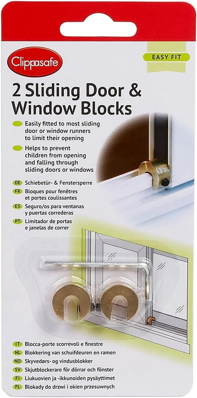 Clippasafe Sliding Door & Window Blocks - Pack of 2 (Brass)