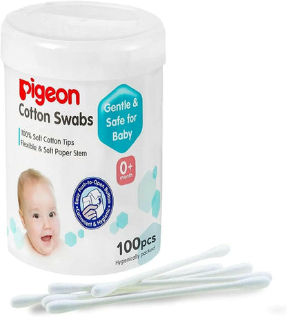 Pigeon Cotton Swabs, Flexible And Soft Paper Stem, 100% Soft Cotton Tips