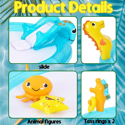 JILONG - Sea Animal Inflatable Kids Pool with Slide, Sprinkler & Play Accessories
