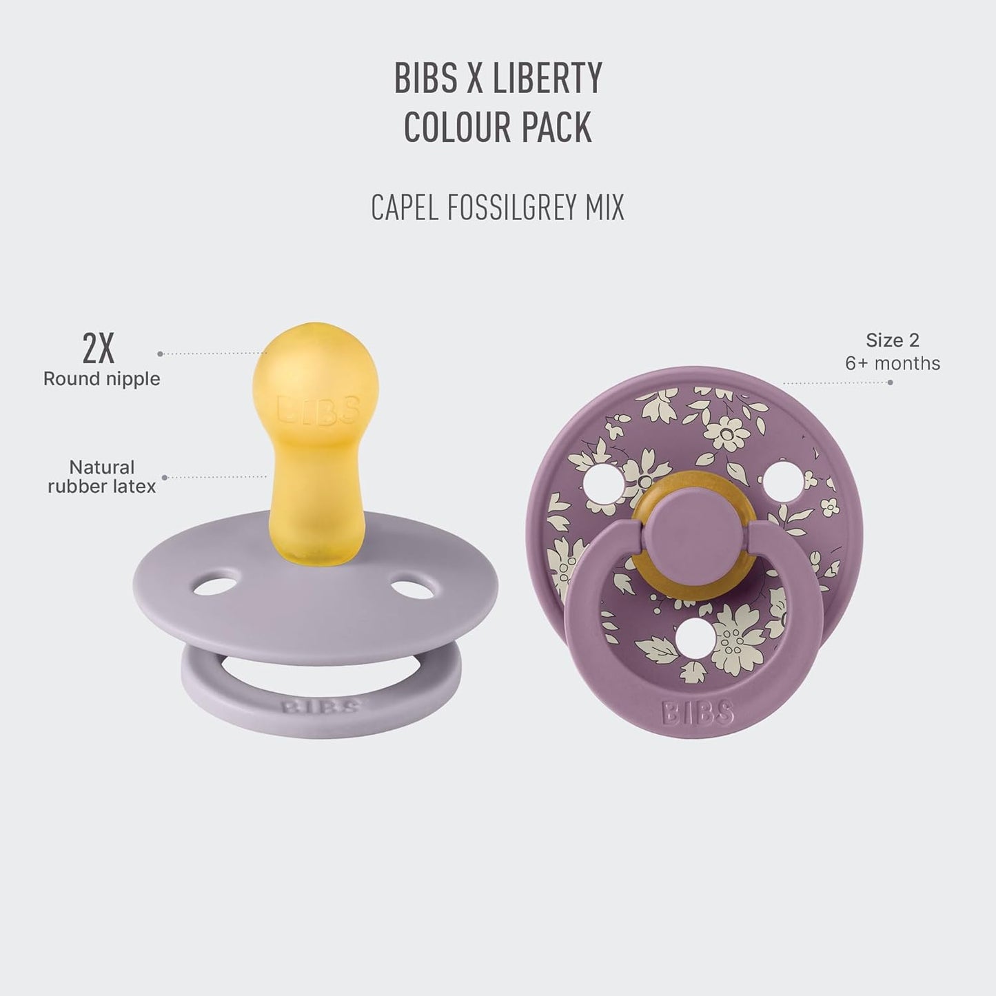 BIBS x Liberty Colour Capel Latex (Size 2, Fossil Grey Mix) - Pack of 2