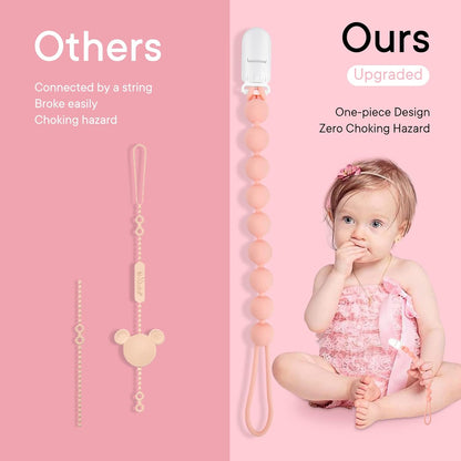 Silicone Pacifier Clip Holder for Girl, 4 Pack, Pink