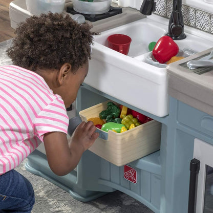 Step2 - Timeless Trends Kids Kitchen Playset - Blue & White - 21 Pieces.