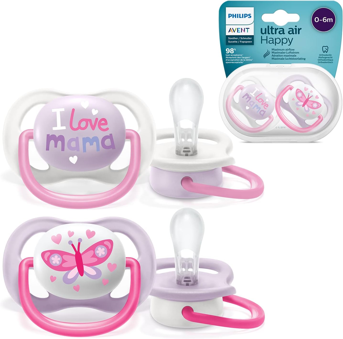 Philips Avent لهاية فائقـة التهوية (قطعتان) لعمر 0-6 أشهر - أحب أمي