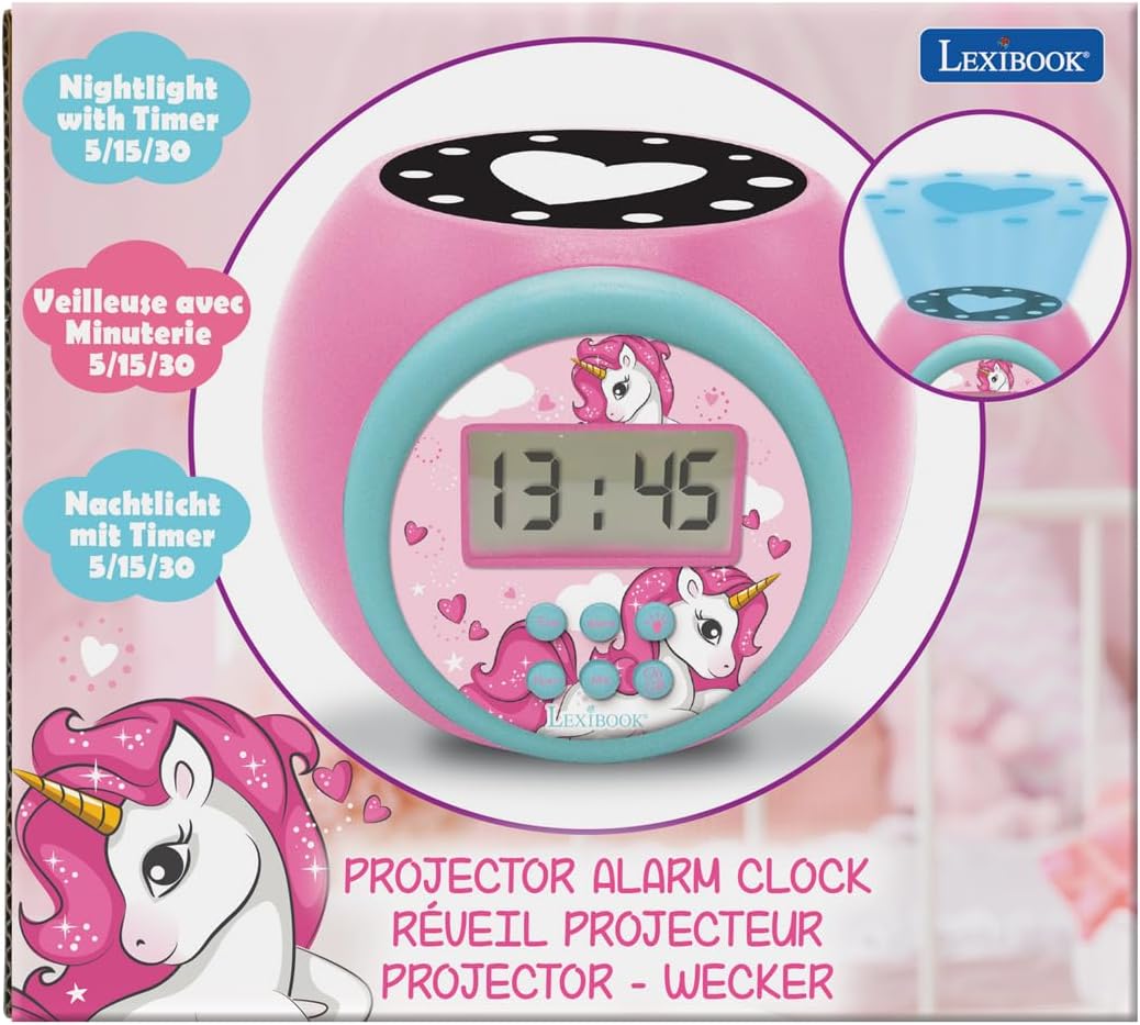 LEXiBOOK Unicorn Projector Alarm Clock with Snooze Function
