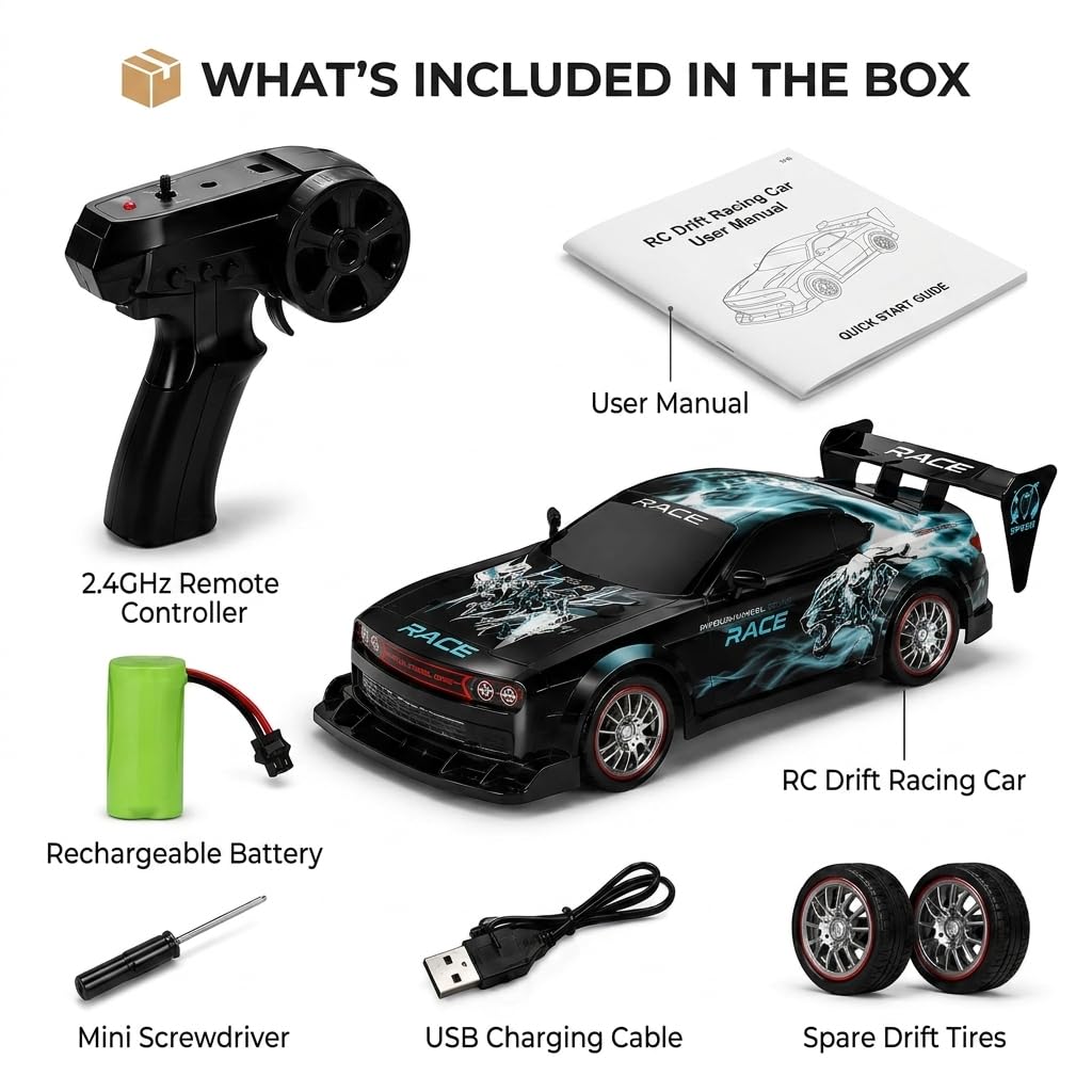 RC Drift Car 1:16 Scale 4WD High-Speed – 2 Rechargeable Batteries