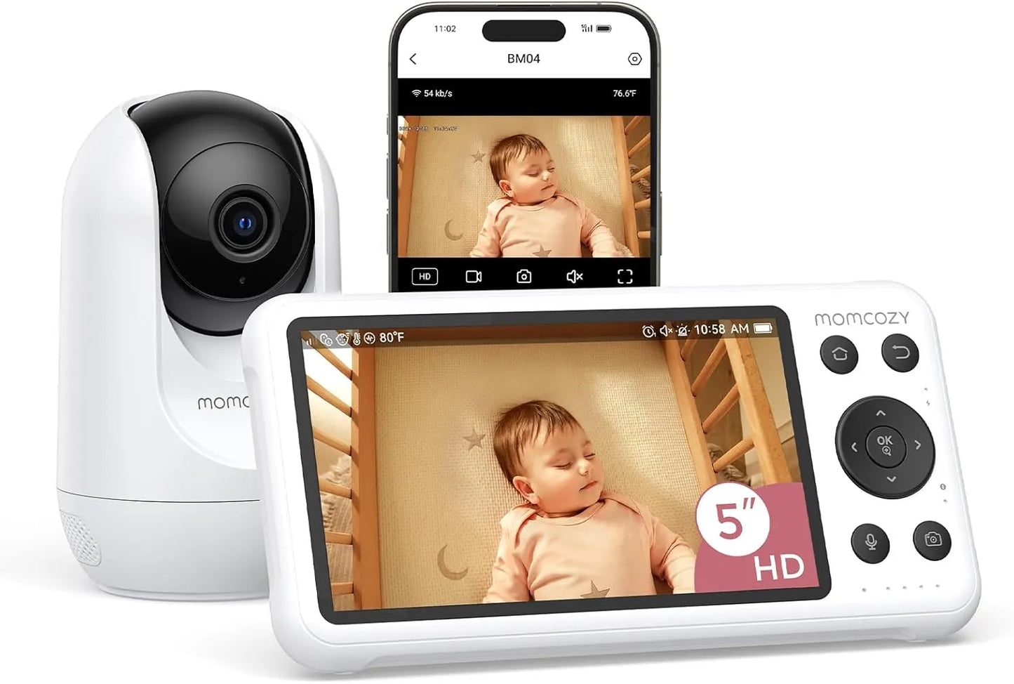 كاميرا Momcozy لمراقبة الطفل الذكية بشاشة 5 بوصات ووضع تشغيل مزدوج