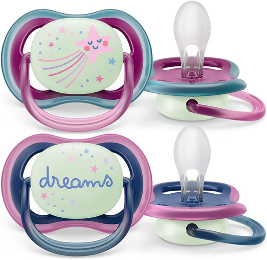 Philips Avent Soother Anti Colic Teats Glow In The Dark (Girl, 6-18 Months) - Pack of 2