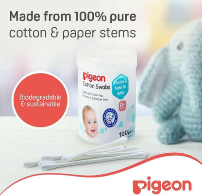 Pigeon Cotton Swabs, Flexible And Soft Paper Stem, 100% Soft Cotton Tips