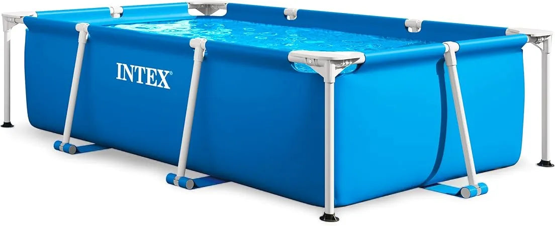 Intex Rectangular Frame Above Ground Outdoor Home Backyard Splash Swimming Pool with Flow Control Valve For Draining (102x25)