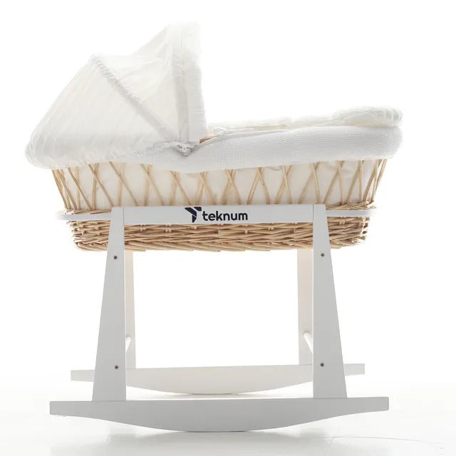 Teknum Wicker Moses Basket with Waffle Beddings & Stand – Wooden Brown.
