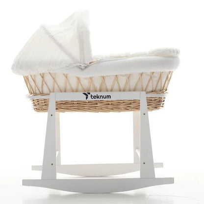 Teknum Wicker Moses Basket with Waffle Beddings & Stand – Wooden Brown.