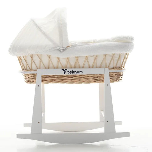 Teknum Wicker Moses Basket with Waffle Beddings & Stand – Wooden Brown.