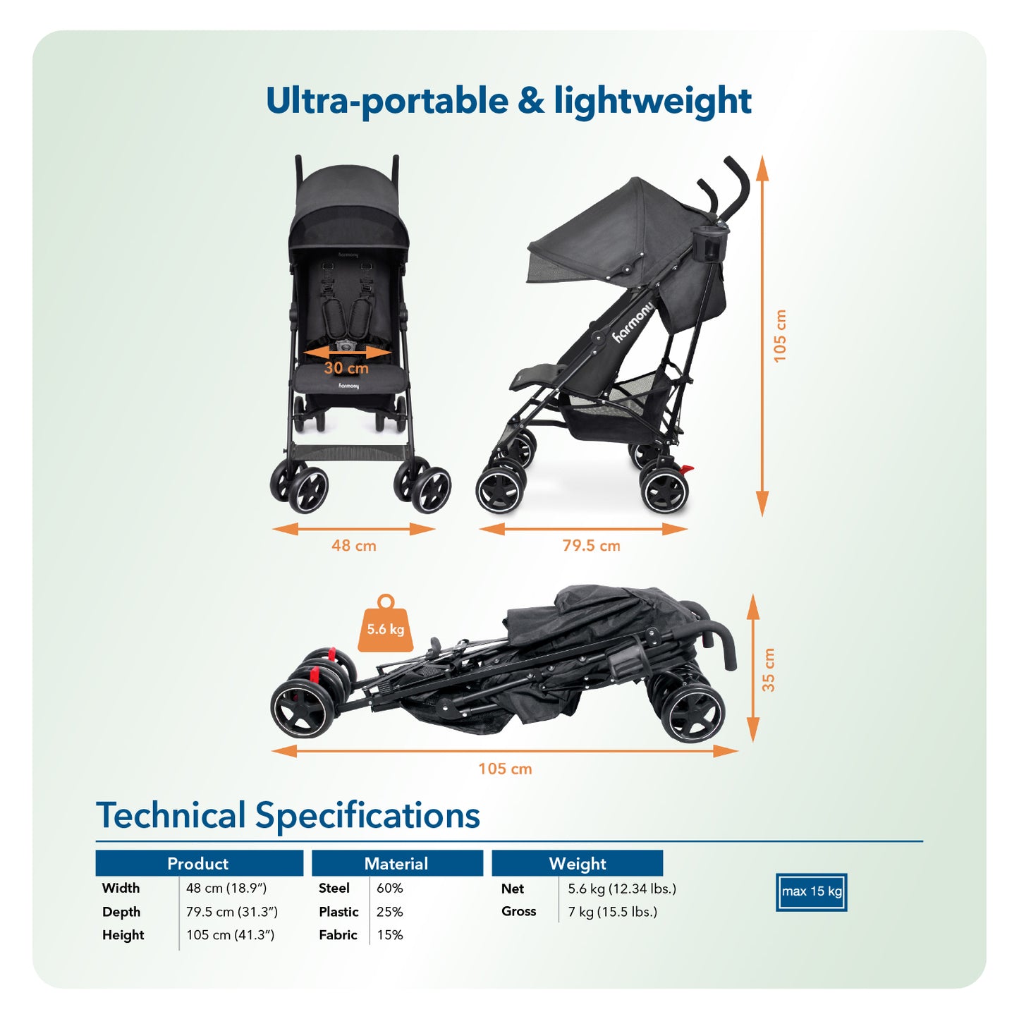 Harmony Aspire Deluxe Umbrella Fold Stroller