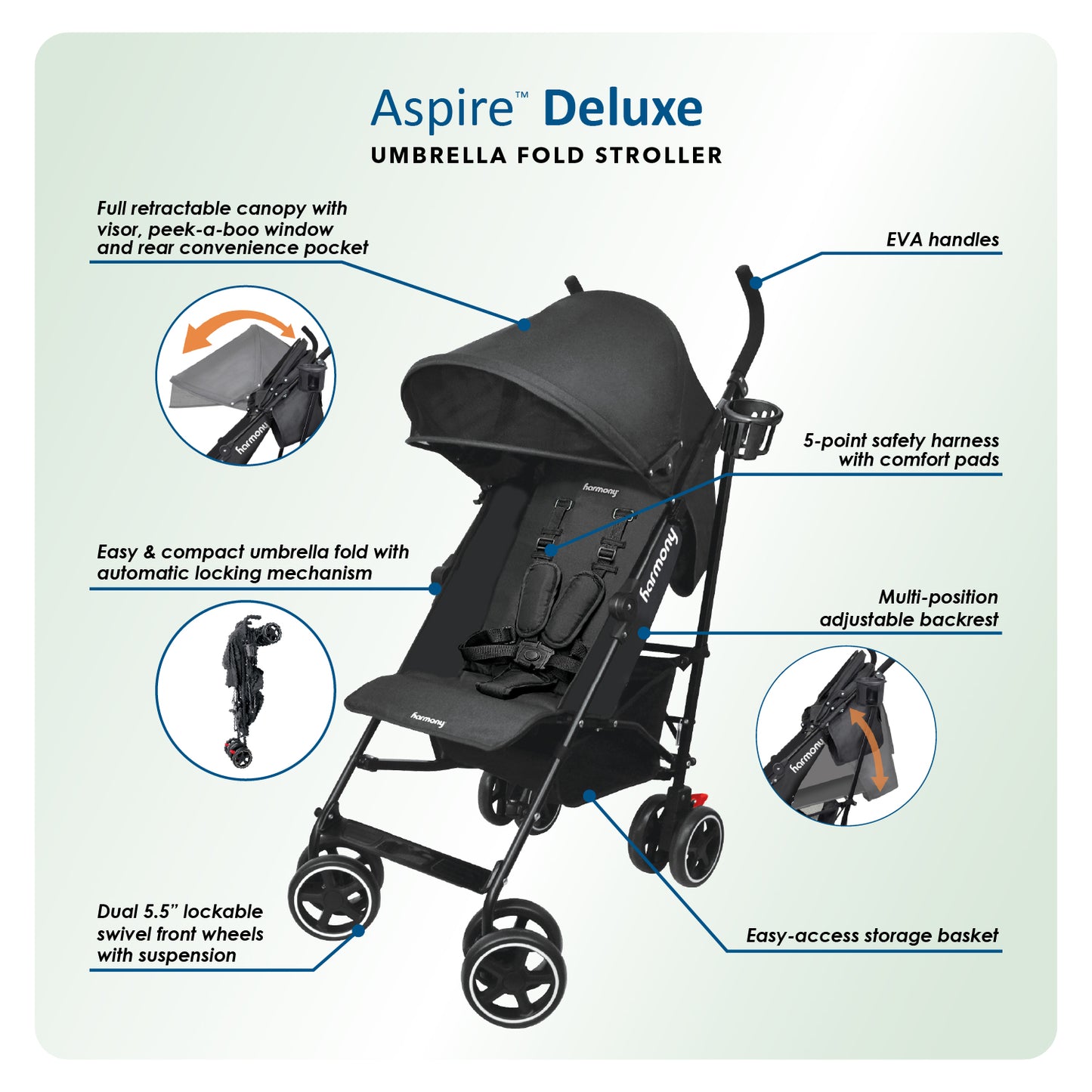 Harmony Aspire Deluxe Umbrella Fold Stroller
