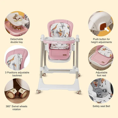 Teknum 5-in-1 Convertible Swing And High Chair – Pink.