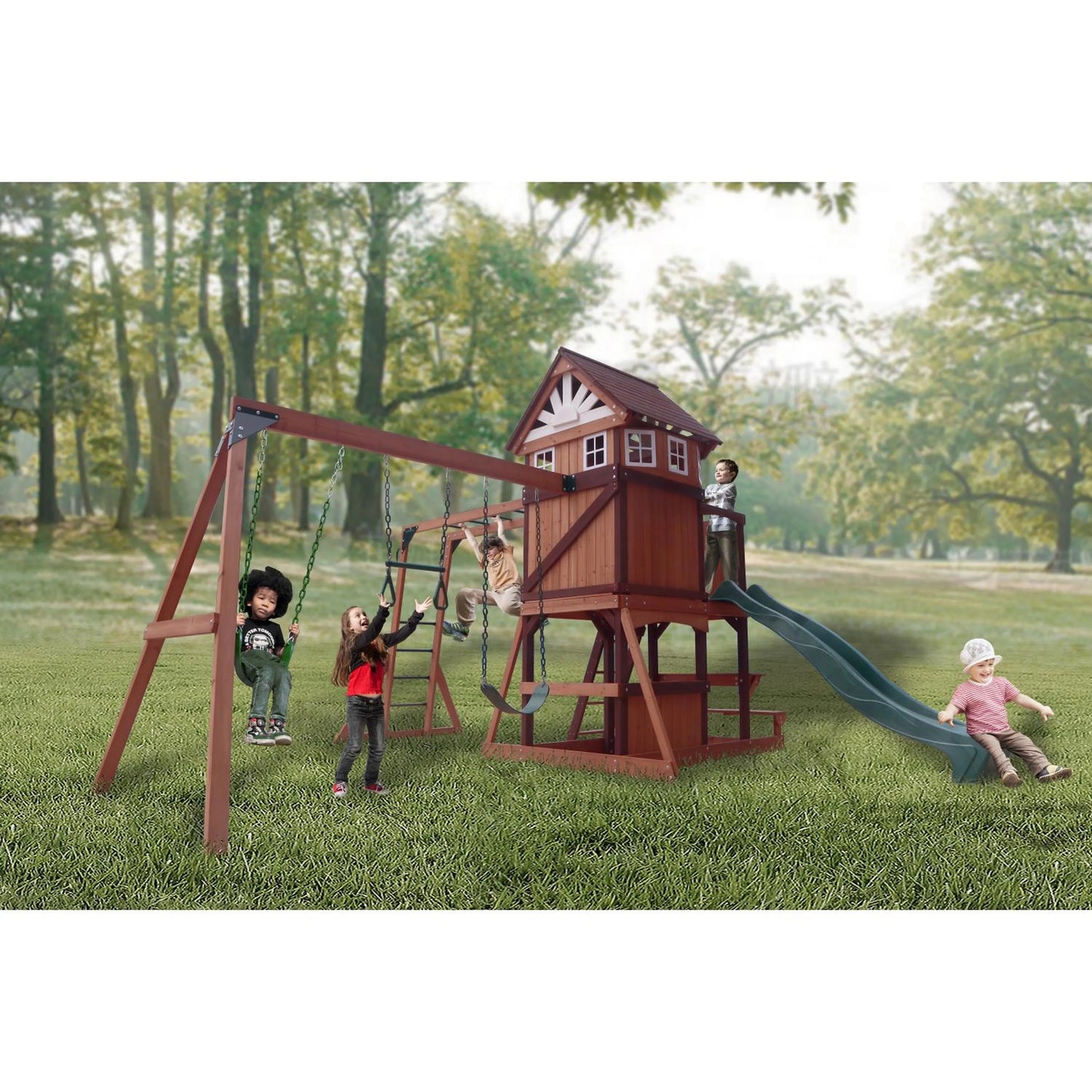 Mountpeak Vinson Massif Swing Set & Playhouse With Wooden Roof