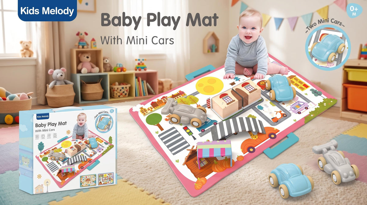 Kids Melody - Baby Play Mat with 2 Mini Cars - 100 × 78 cm