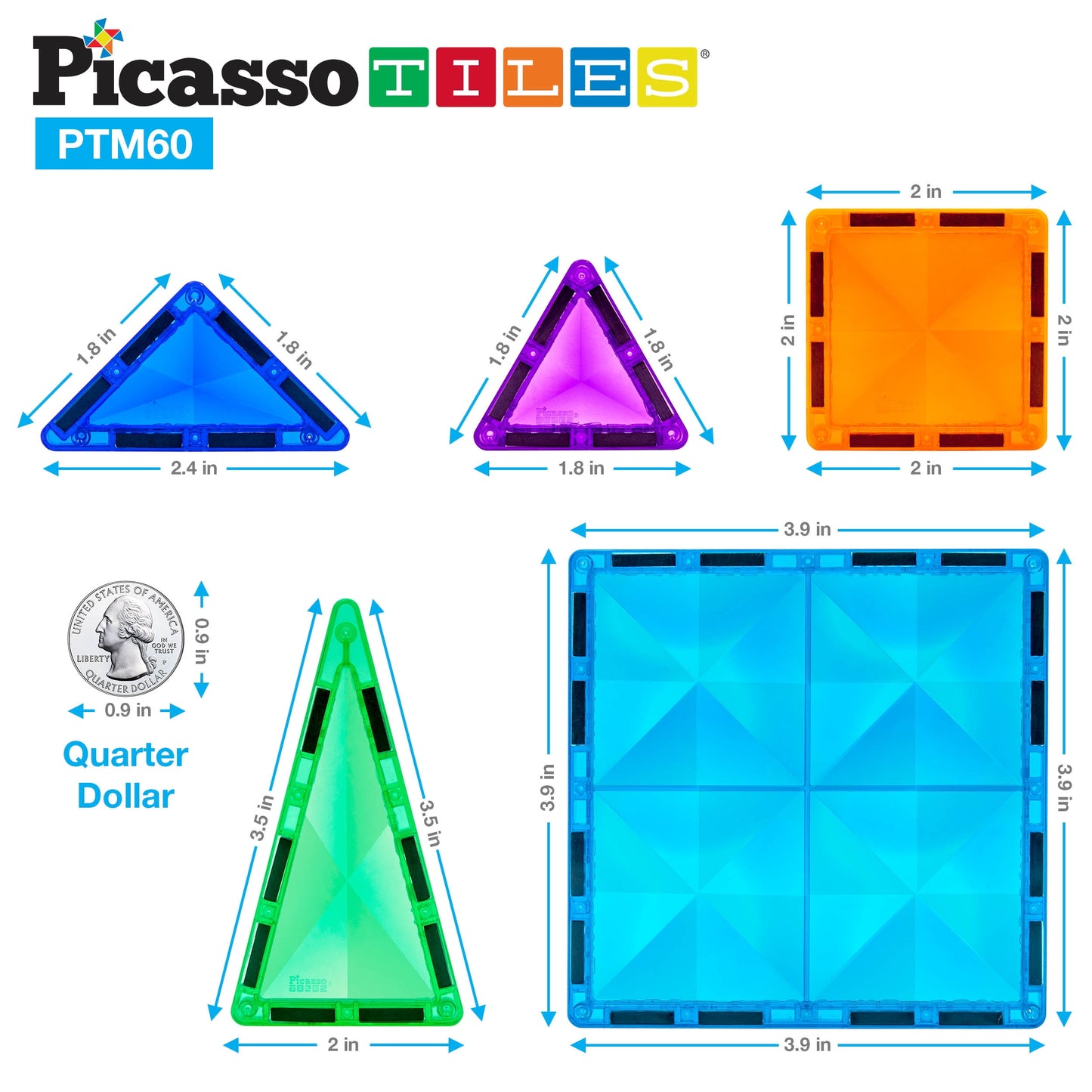 PicassoTiles Mini Diamond Magnetic Tiles 101 Piece Set