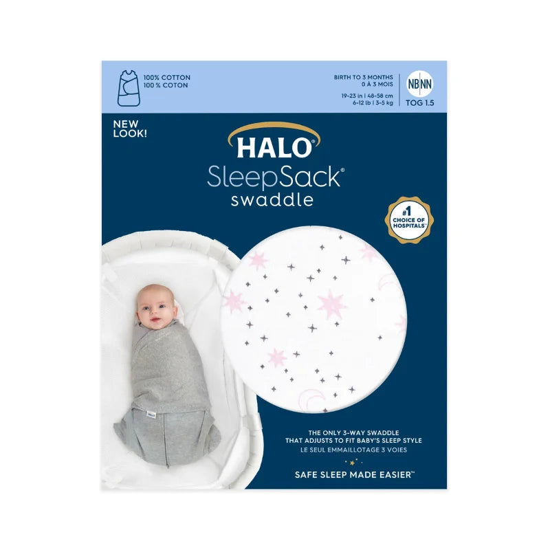 Halo SleepSack 100% Cotton Swaddle - Midnight Moons Pink (1.5 TOG)