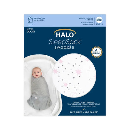 Halo SleepSack 100% Cotton Swaddle - Midnight Moons Pink (1.5 TOG)