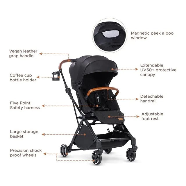 Teknum Black Compacto Auto-Fold 360° Reversible Stroller