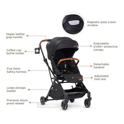 Teknum Black Compacto Auto-Fold 360° Reversible Stroller