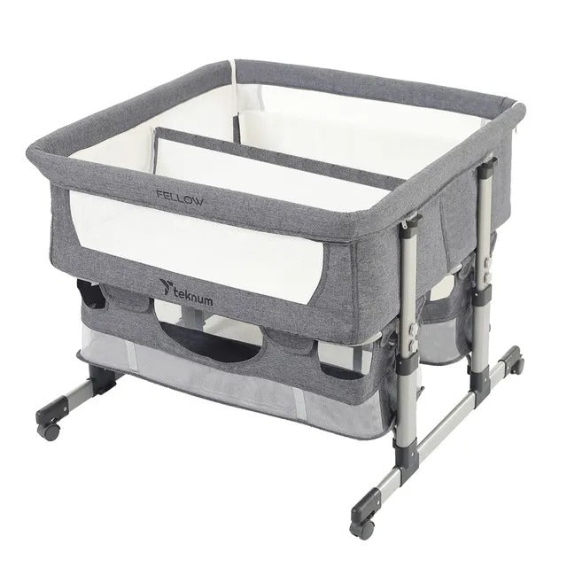 Teknum Twin Bedside Fellow Crib – Grey