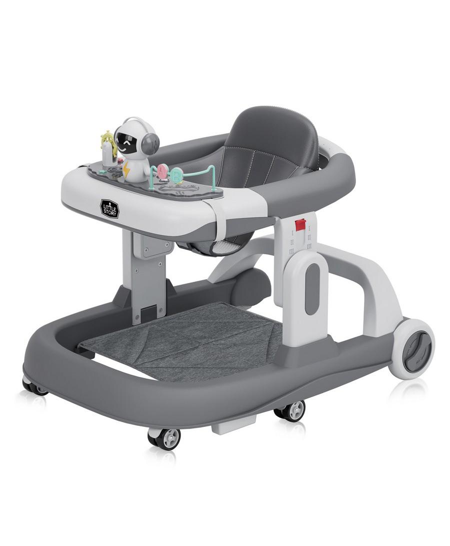Little Story Adjustable Height Baby Walker Foldable & Interactive (Grey)