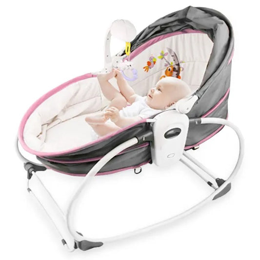 Teknum 5-in-1 Cozy Rocker Bassinet With Awning & Mosquito Net – Pink