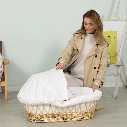 Teknum Wicker Moses Basket with Waffle Beddings & Stand – Wooden Brown.
