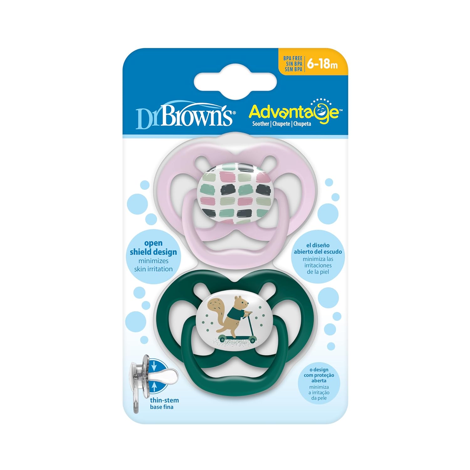 Dr. Brown's Advantage Pacifiers, Stage 2, Pack of 2, Pink Airplanes, 6-18m