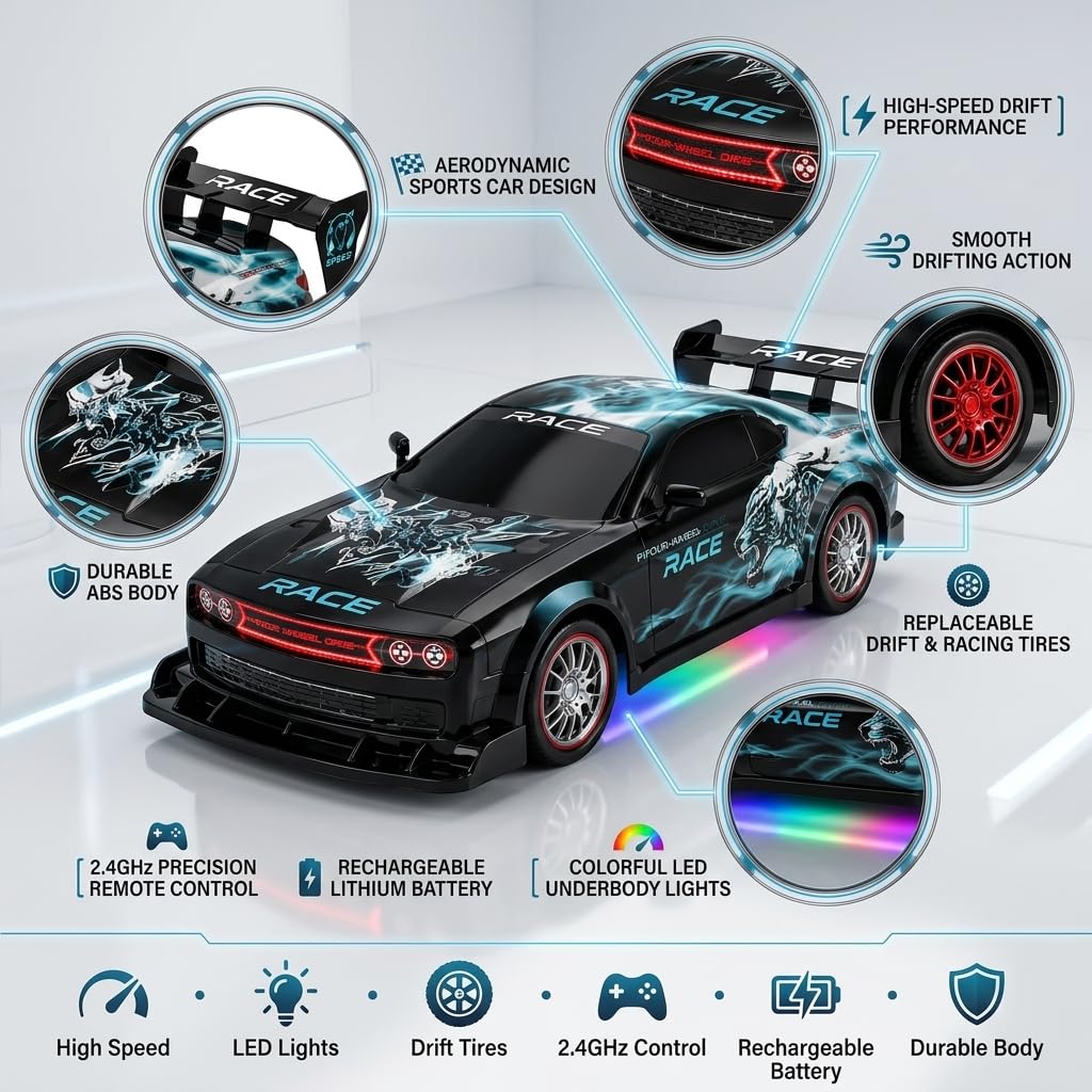 RC Drift Car 1:16 Scale 4WD High-Speed – 2 Rechargeable Batteries
