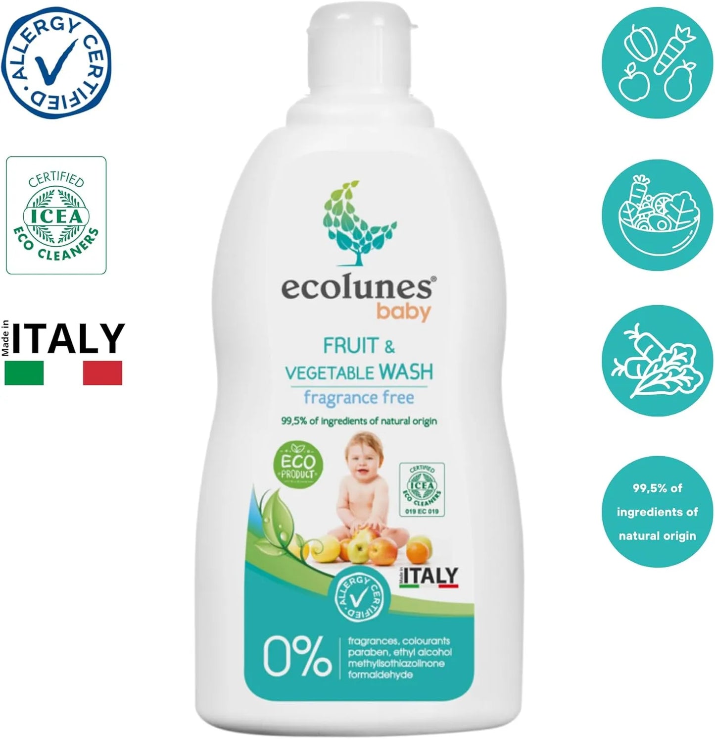 إيكولونز غسول الفواكه والخضروات للأطفال خالٍ من العطور (500ml)